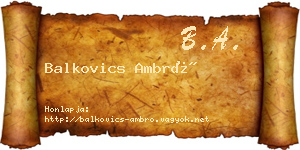 Balkovics Ambró névjegykártya